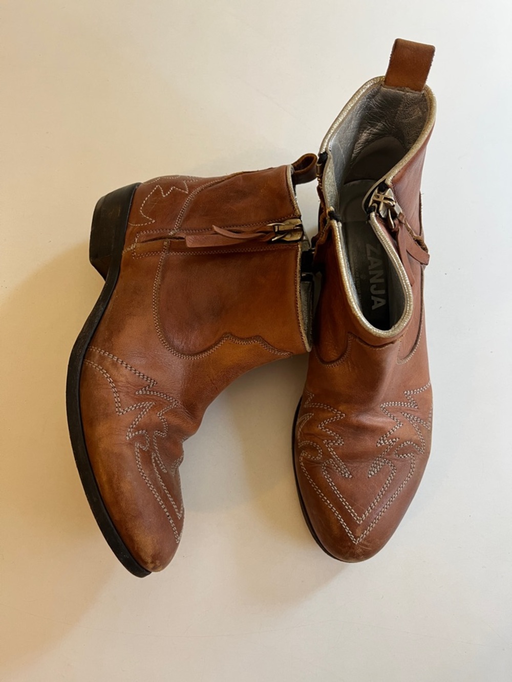 Golden Goose Brown Leather Ankle Booties with Western Stitching